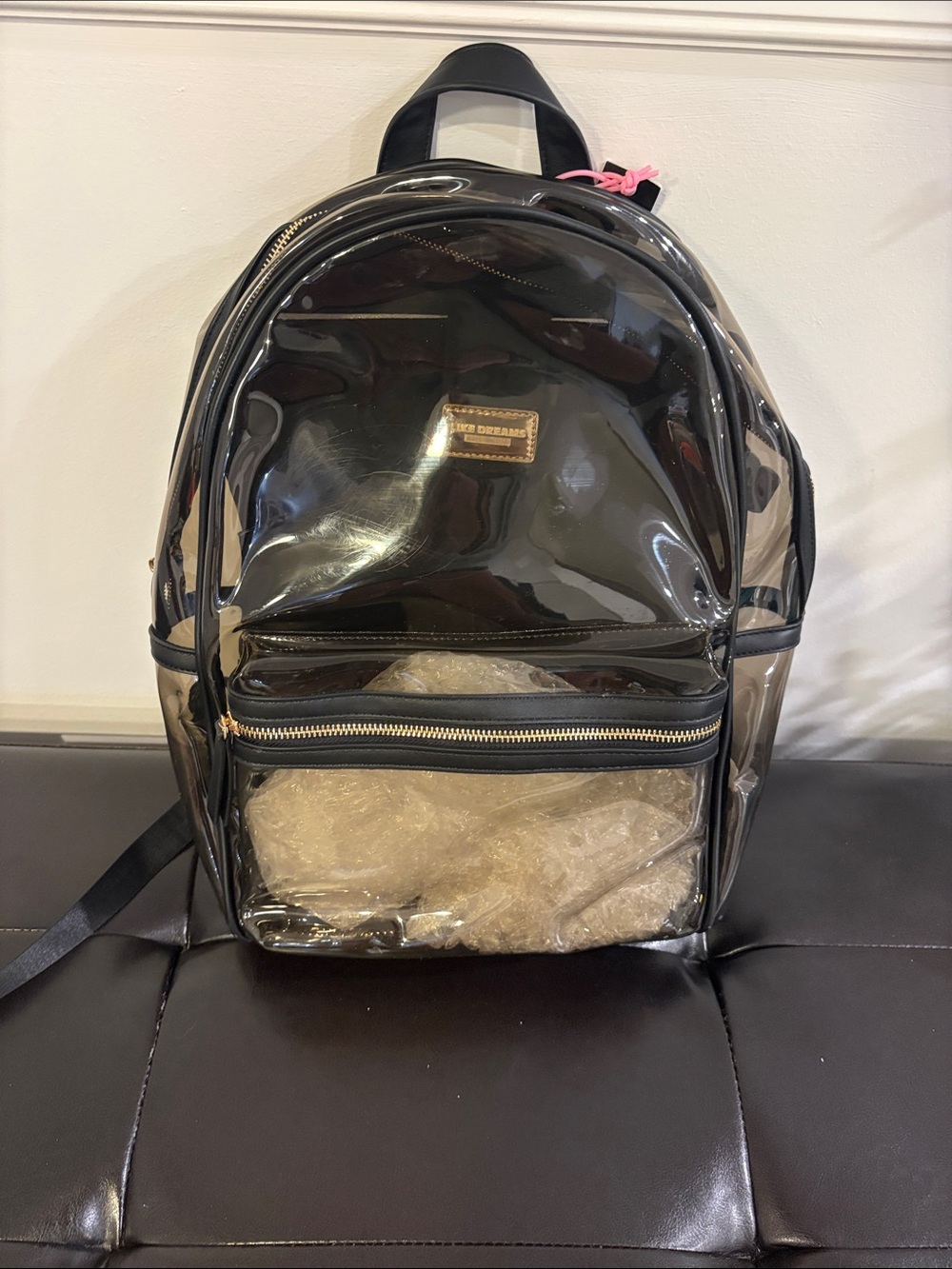Clear Black like dreams Backpack with Front Zip Pocket